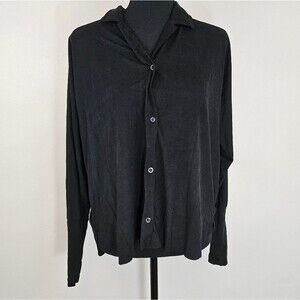 Ania Schierholt Black Suede Soft Stretch Button Long Sleeve Blouse Top